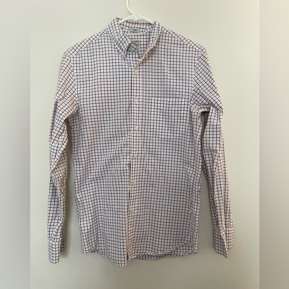 Mens J Crew Button Down. Size Small. Red White Blue Plaid